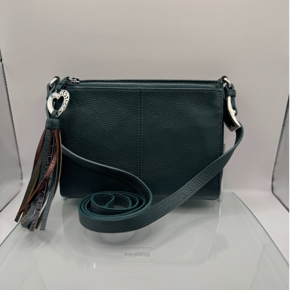 BRIGHTON BARBADOS Crossbody Organizer Purse -Green-leather-bag charm tassel